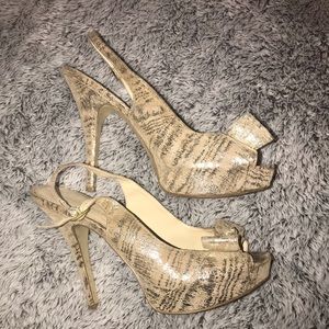 Sparkly Gold Peep-Toe Heels with Bow Detail